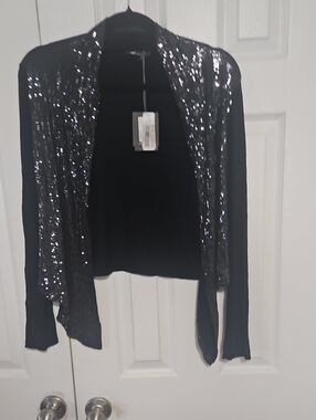 Black Sequin Open-Front Women's Cardigan